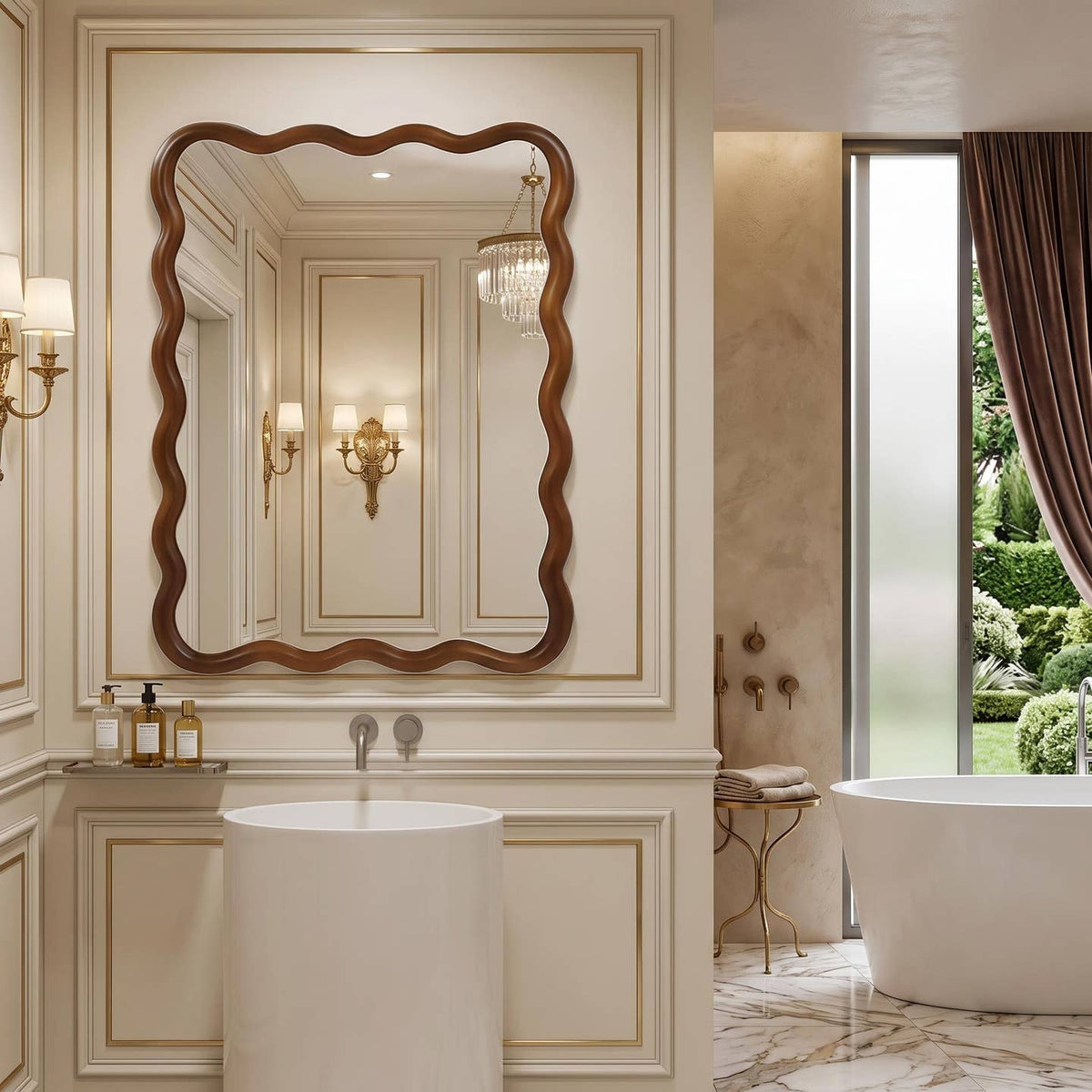 Wavy Wall Mirror, Solid Wood Frame, 4 Colors, 30" X 40" by HOMYCASA DESIGN INC — view 2