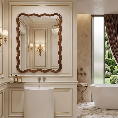 Wavy Wall Mirror, Solid Wood Frame, 4 Colors, 30" X 40" by HOMYCASA DESIGN INC — view 2