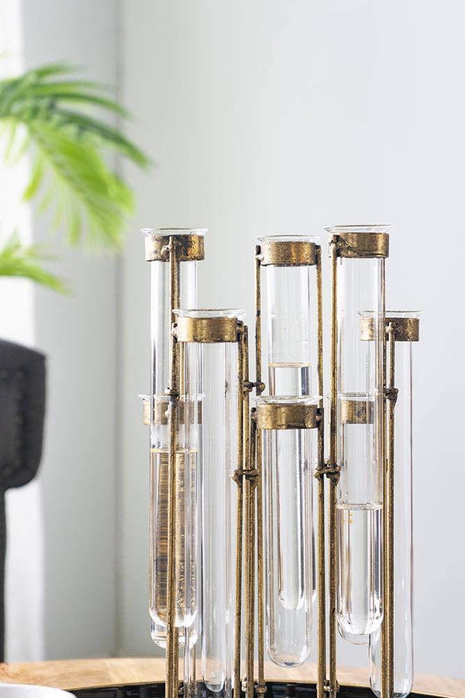 17.5x2x14" Glass Vial Flower Vase with Bronze Iron Frame by A&B Home Group Inc. — view 5