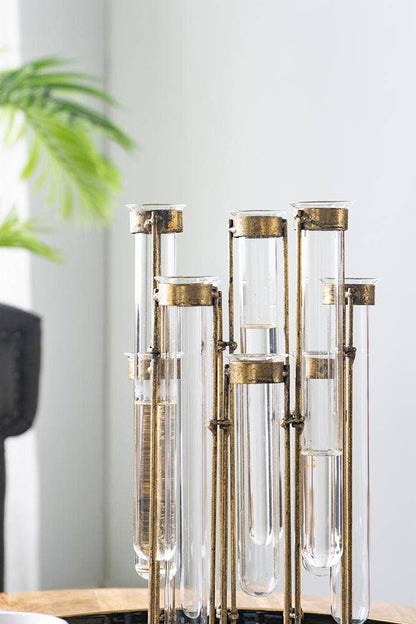 17.5x2x14" Glass Vial Flower Vase with Bronze Iron Frame by A&B Home Group Inc. — view 5