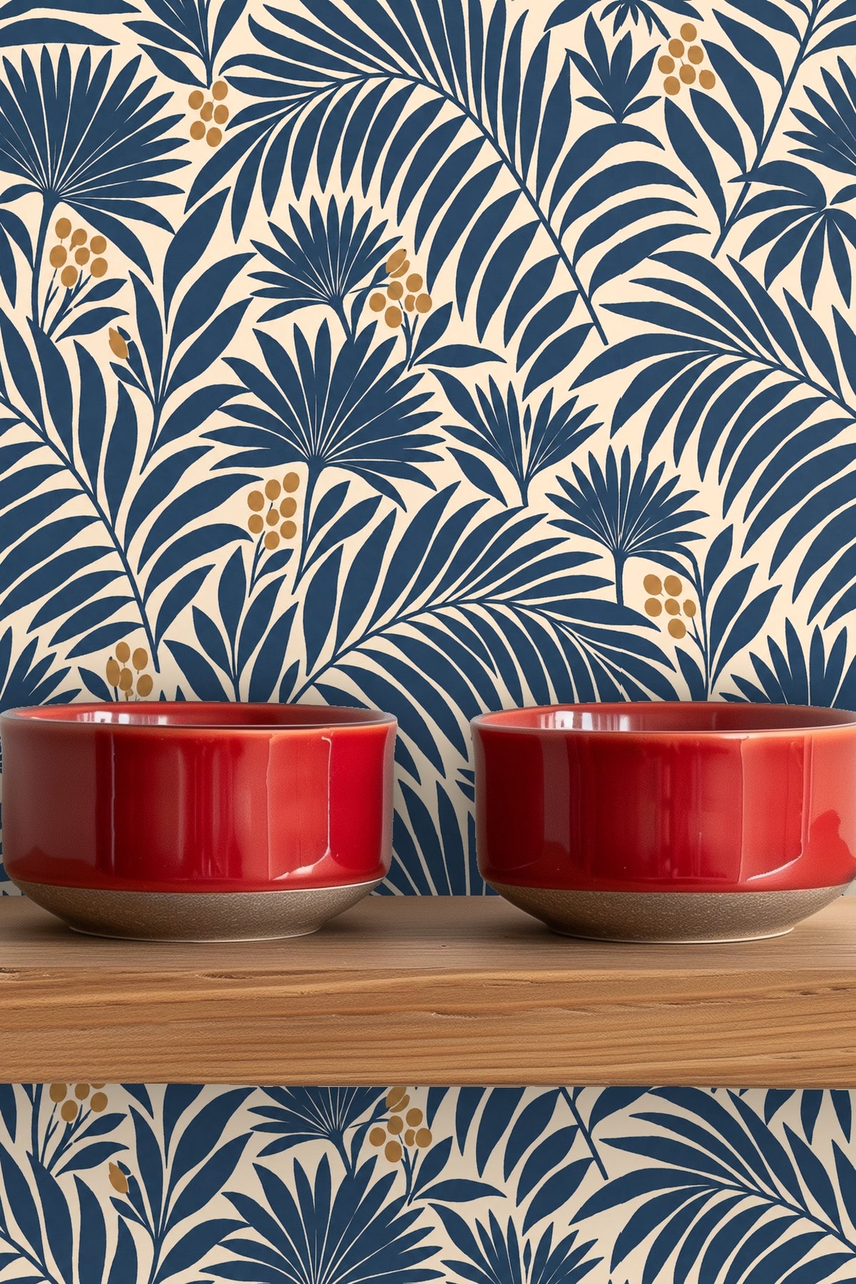 Flowing palmleaf motifs creating a botanical dance across the wallpaper