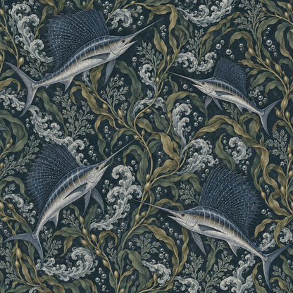 Overall impression of a stylish, marine-inspired wall covering in a modern home setup.