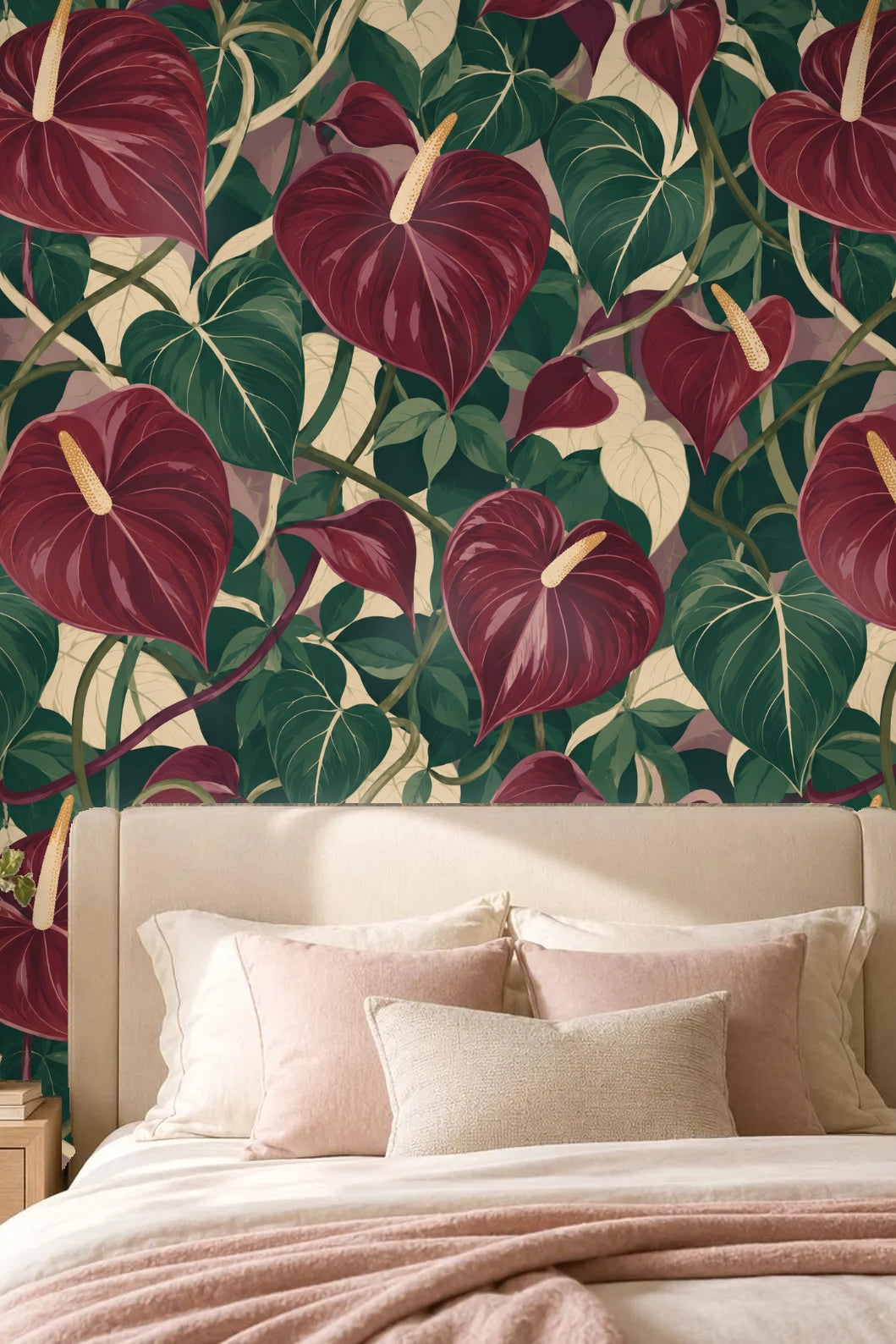 Wallpaper pattern scale showing large floral elements across the wall