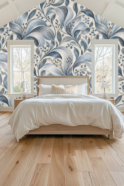 Wallpaper close-up focusing on the textured brush strokes of Silver Petal Ripple design