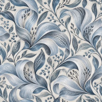 Soft light casting on Silver Petal Ripple wallpaper showcasing its hand-painted effect
