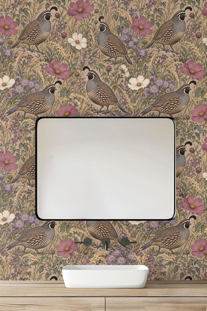 Quail facing slightly left with detailed scale-like feather pattern