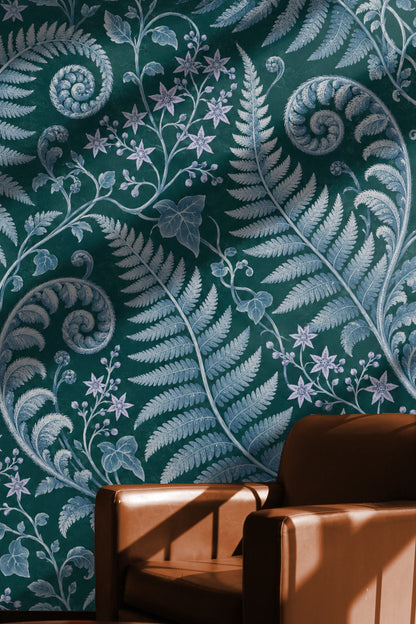 Wallpaper mural close-up of star-shaped flowers and foliage with soft shadows