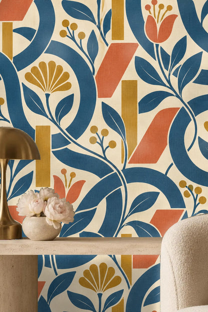 Pattern repeat highlighting the scale and vivid color contrasts of the graphic botanical design.