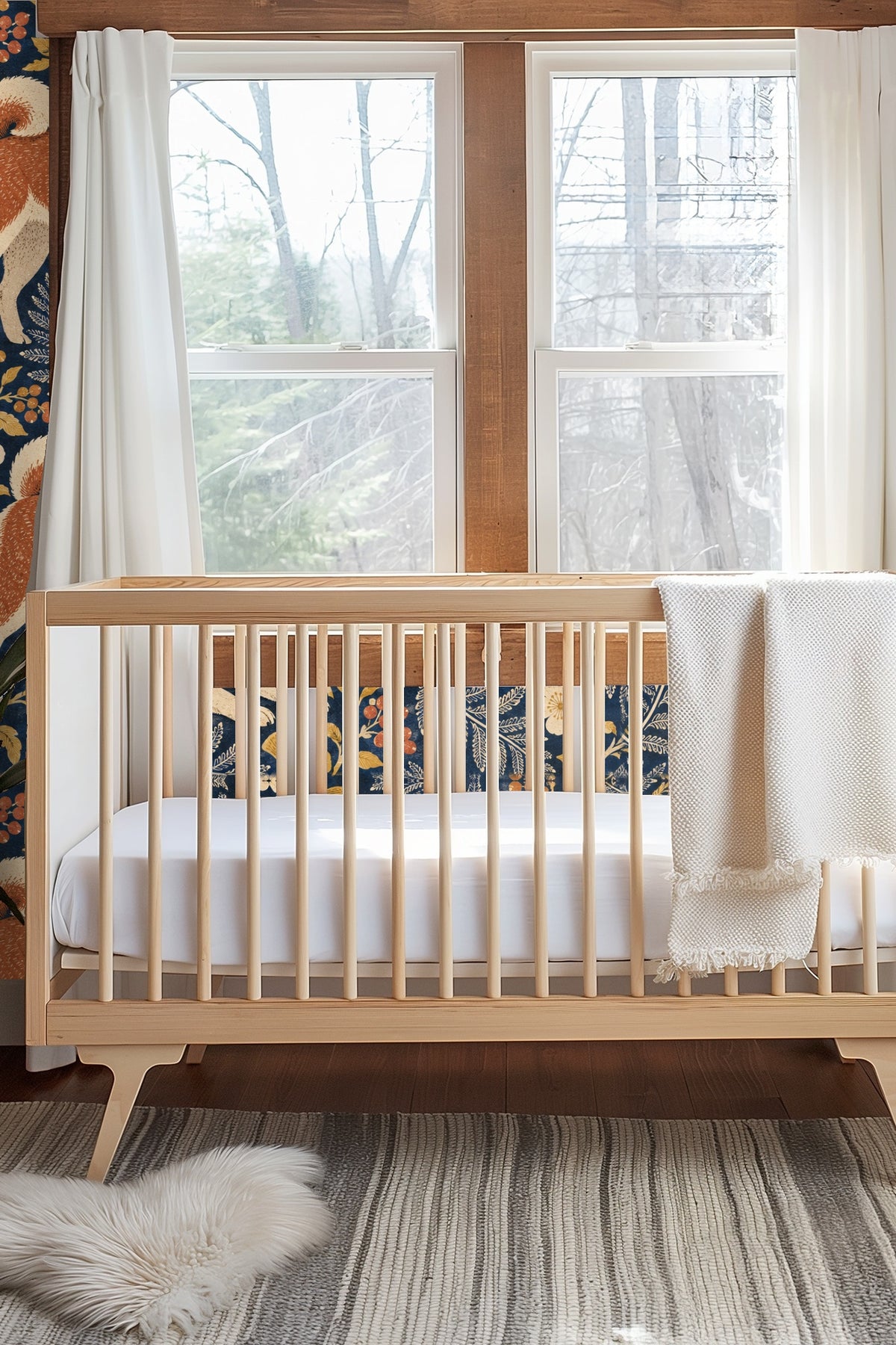 Navy Shiba Floral Folio wallpaper shown in an interior setting