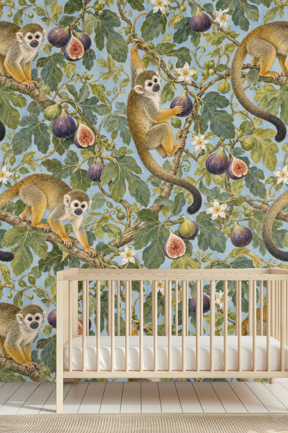 Overall repeat pattern of monkey and fig motifs