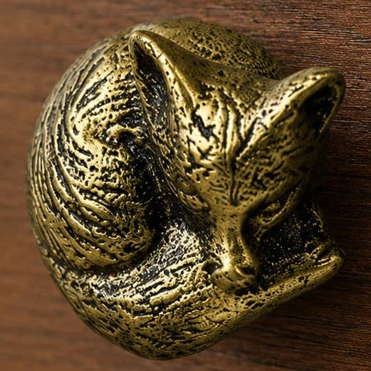 Fox Head Drawer Knob, Gold Cast Iron Cabinet Pull Hardware, 2.5" by Iron & Blossom