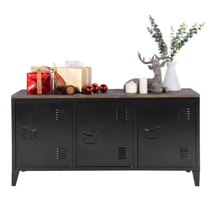 Industrial Metal Storage Cabinet with Wood Top-White/Black