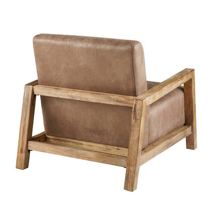Mid Century Modern Wood Leather Living Room Accent Chair
