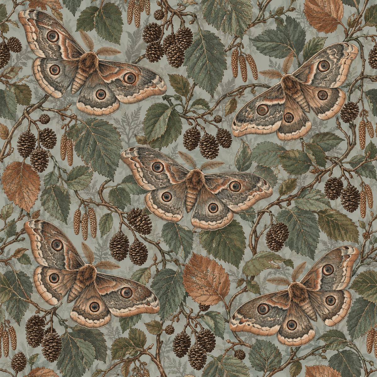 Overall wallpaper repeat pattern showing symmetry and naturalistic compositional flow.