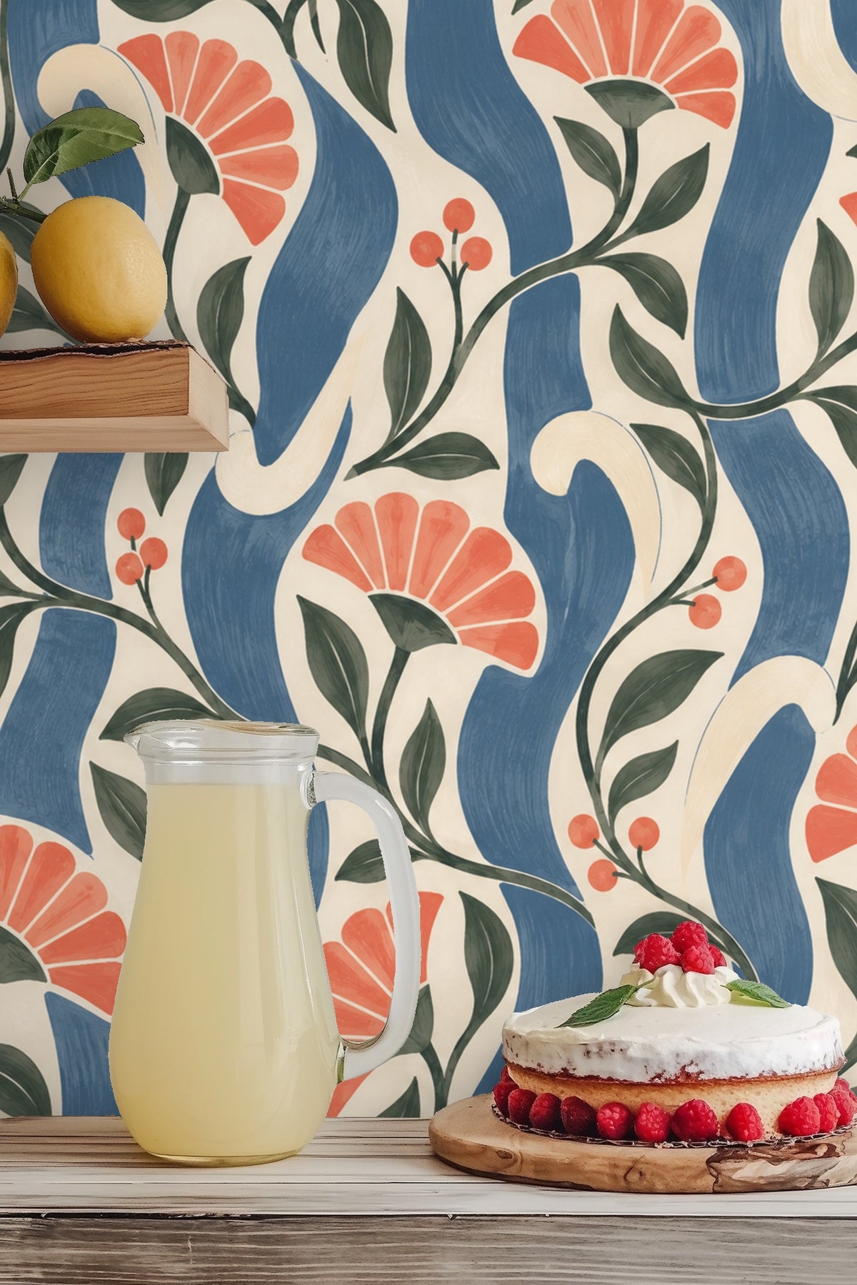Wallpaper display accentuating organic curves and brushstroke textures