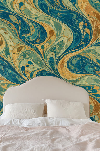 Pattern detail revealing layered waves and fluid shapes in Peacock Marble Braid