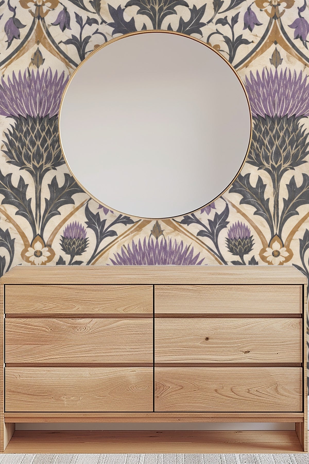Room corner where wallpaper pattern aligns at wall junction