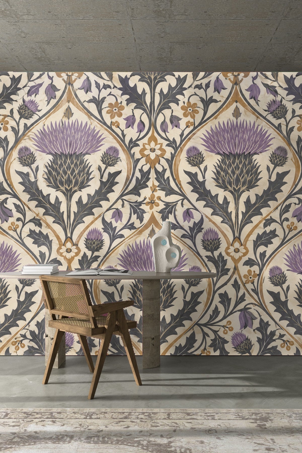 Wallpaper detail showing texture resembling aged parchment