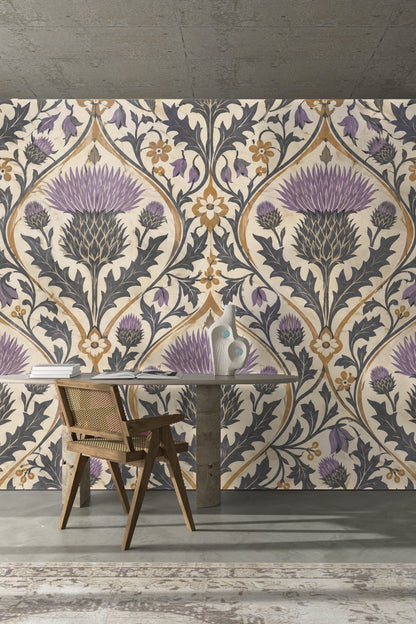 Wallpaper detail showing texture resembling aged parchment