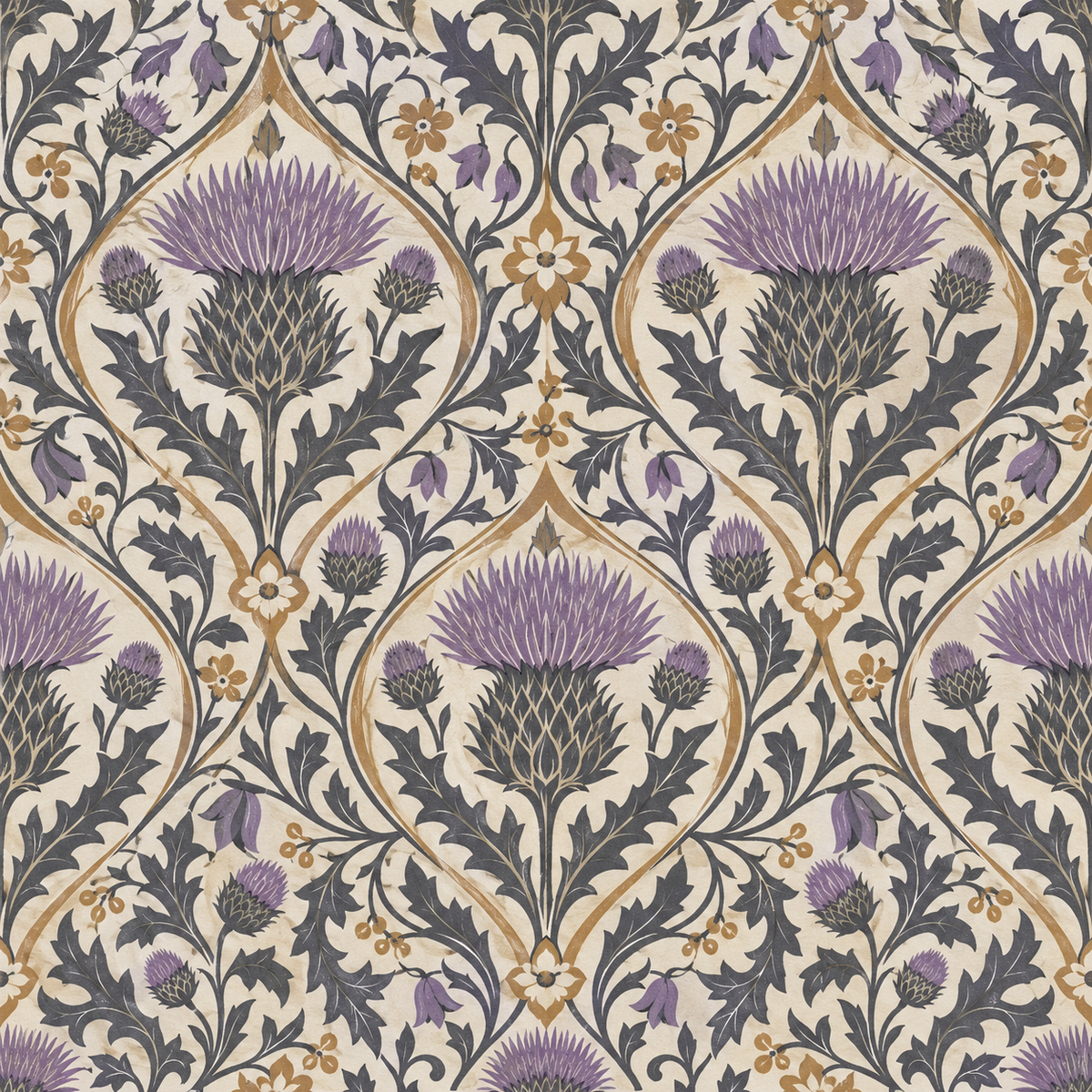 Overall pattern impression blending historic floral style with modern color palette