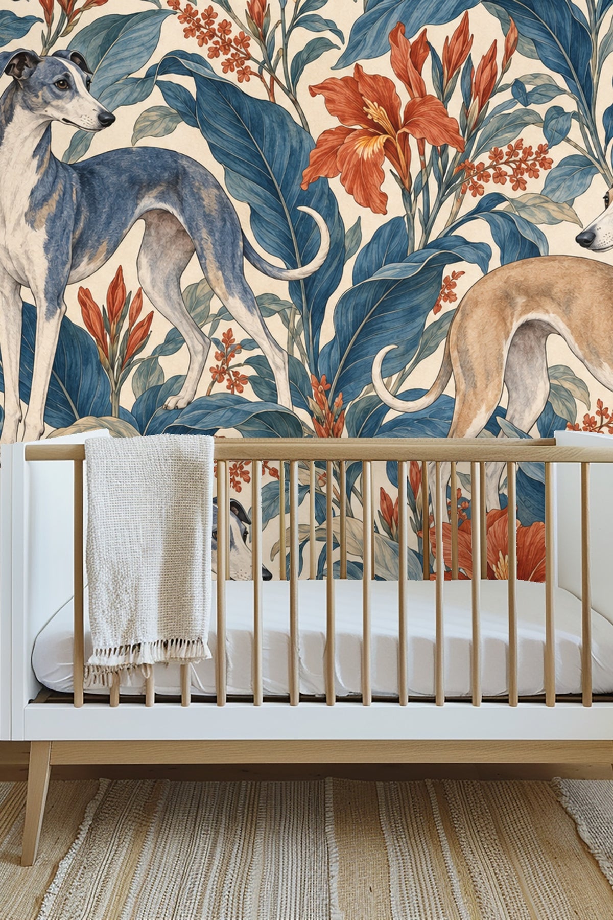 Close-up of whippet's face from the Azure Canna Whippets wallpaper design