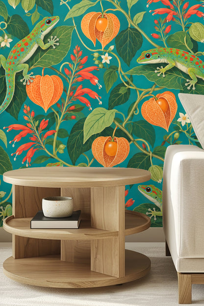 Overall wallpaper pattern with multiple geckos spaced evenly