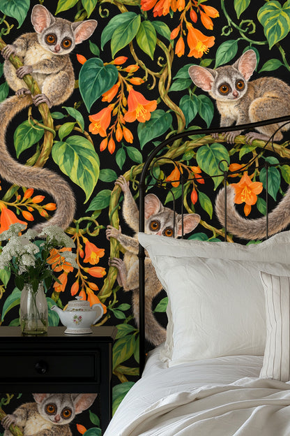 Wallpaper detail highlighting the delicate curling vine tendrils and subtle tonal shading.