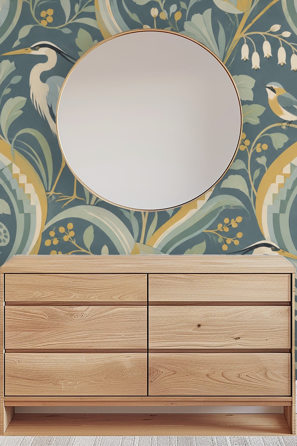 Muted blue and gold color palette of the Delta Drift wallpaper