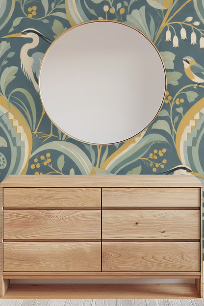 Muted blue and gold color palette of the Delta Drift wallpaper