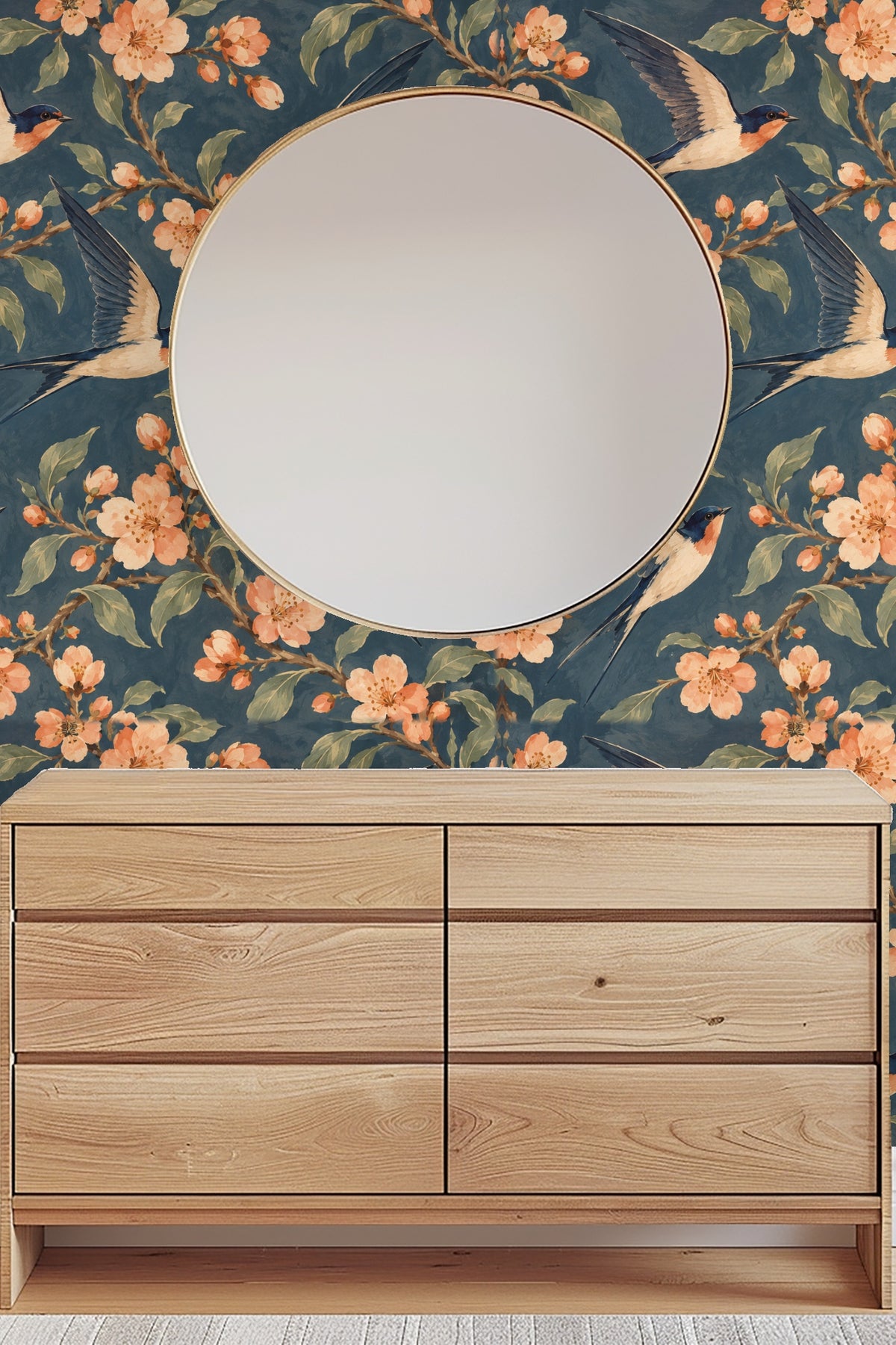 Detail of wallpaper pattern with intertwining branches and flowers