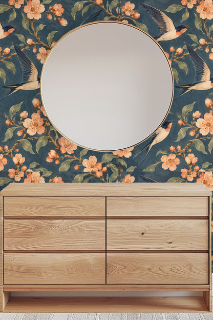 Detail of wallpaper pattern with intertwining branches and flowers