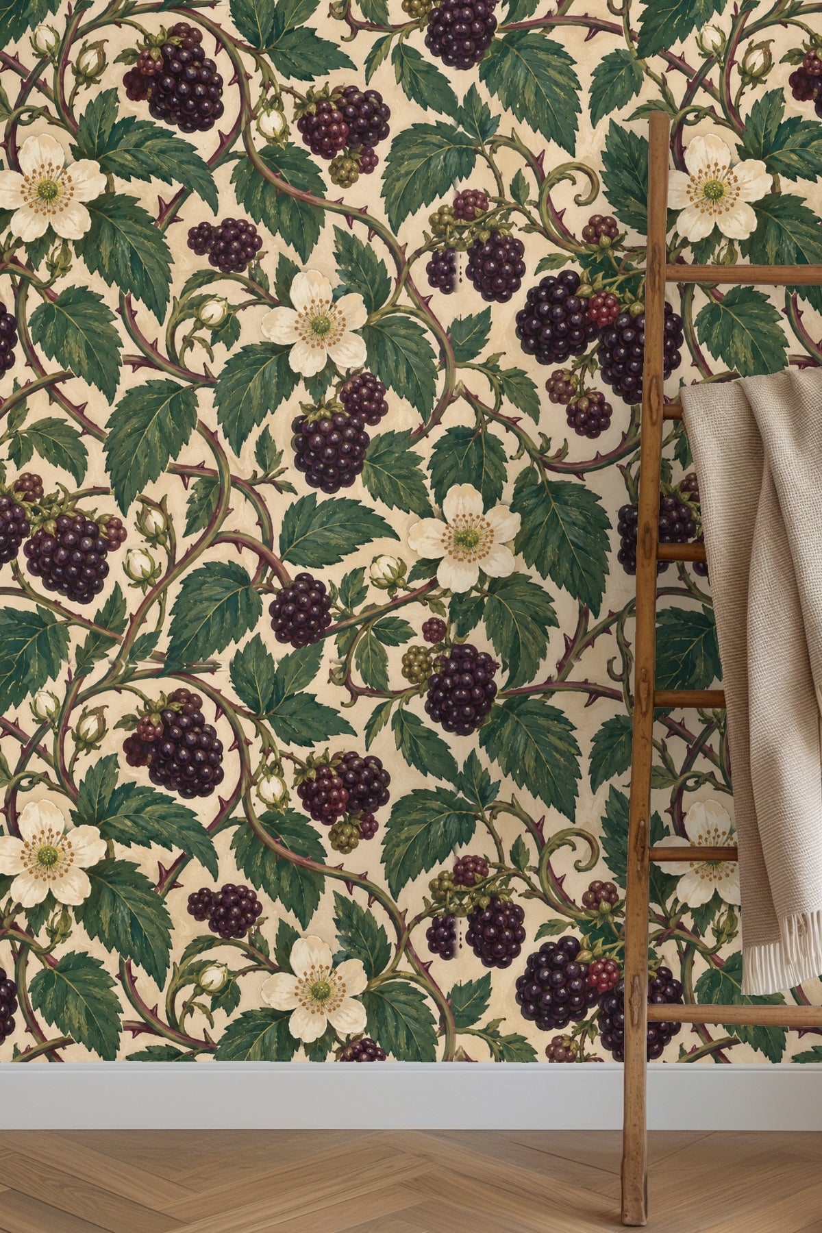 Bramble Lantern Weave wallpaper shown in an interior setting
