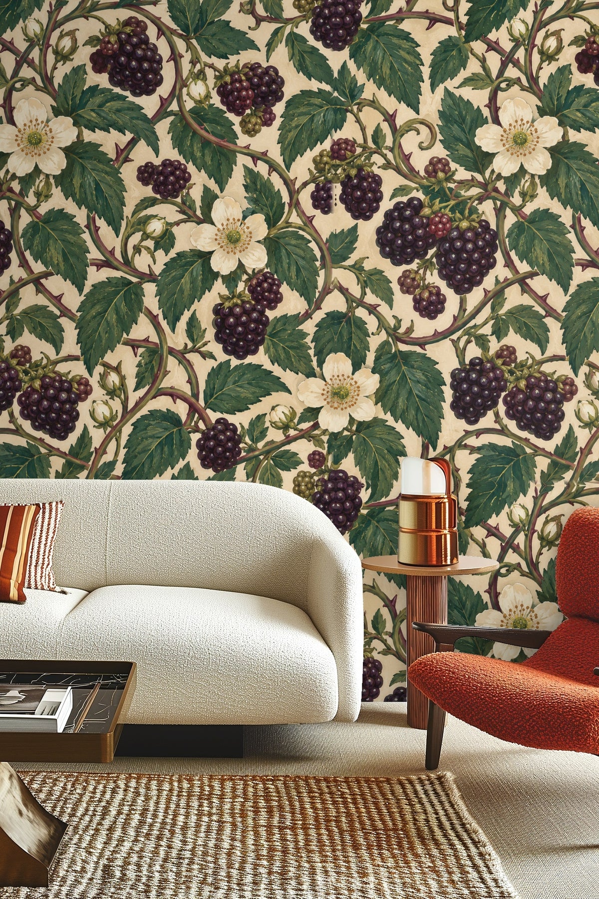Bramble Lantern Weave wallpaper shown in an interior setting