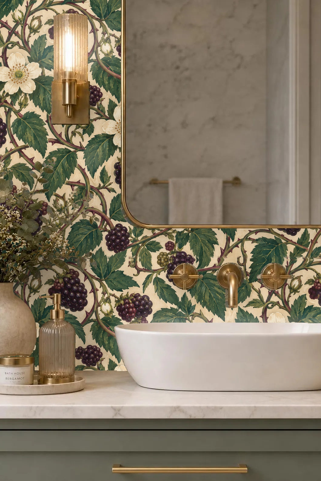 Bramble Lantern Weave wallpaper shown in an interior setting