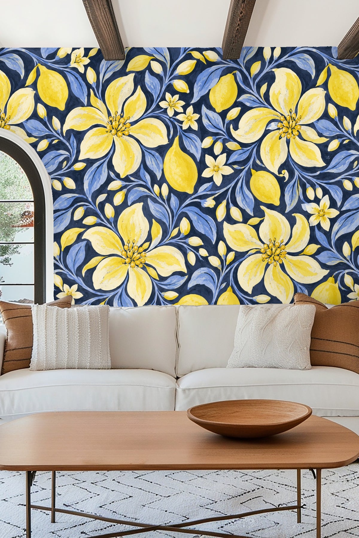 Yellow citron fruit and flower buds with loose painterly brushstrokes.