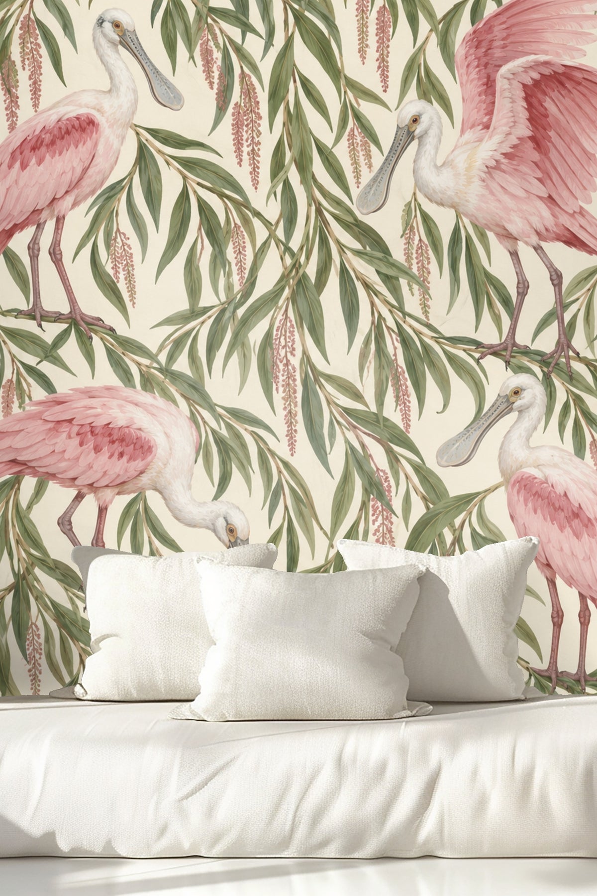 Wallpaper edge detail highlighting botanical style and hand-painted quality