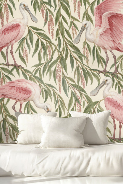 Wallpaper edge detail highlighting botanical style and hand-painted quality