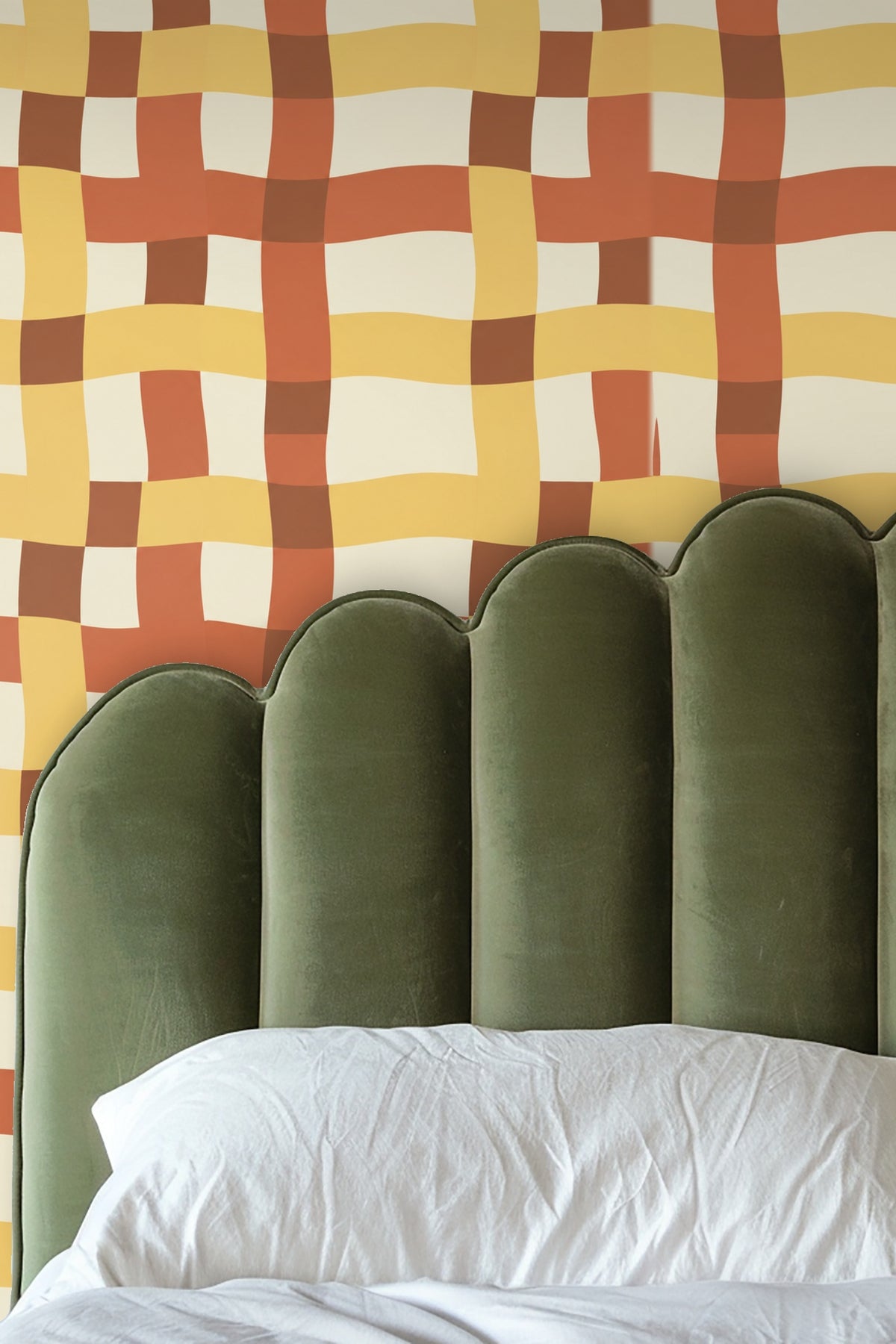 Tangier Plaid wallpaper shown in an interior setting