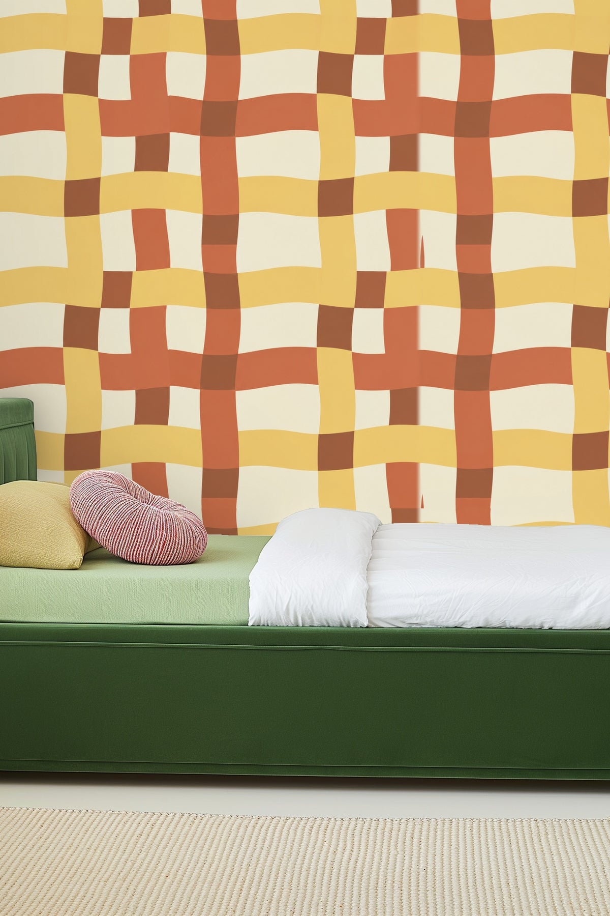 Tangier Plaid wallpaper shown in an interior setting