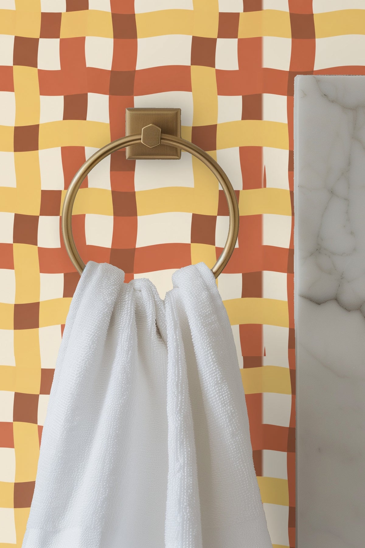 Tangier Plaid wallpaper shown in an interior setting