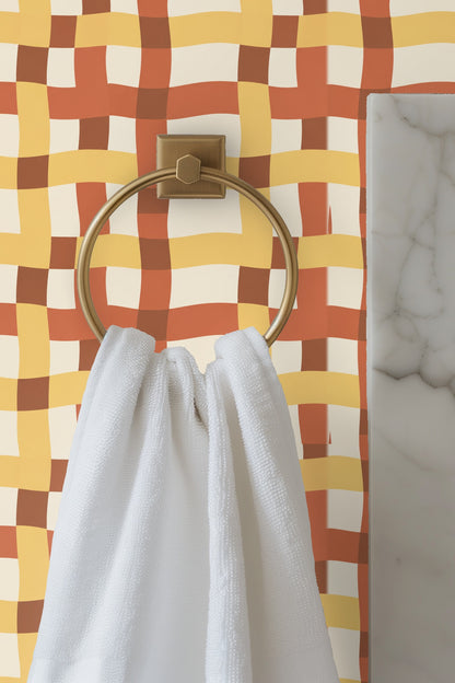 Tangier Plaid wallpaper shown in an interior setting