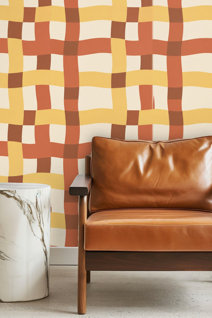 Tangier Plaid wallpaper shown in an interior setting