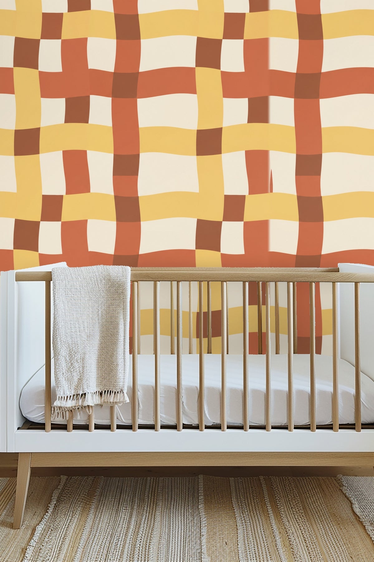 Tangier Plaid wallpaper shown in an interior setting