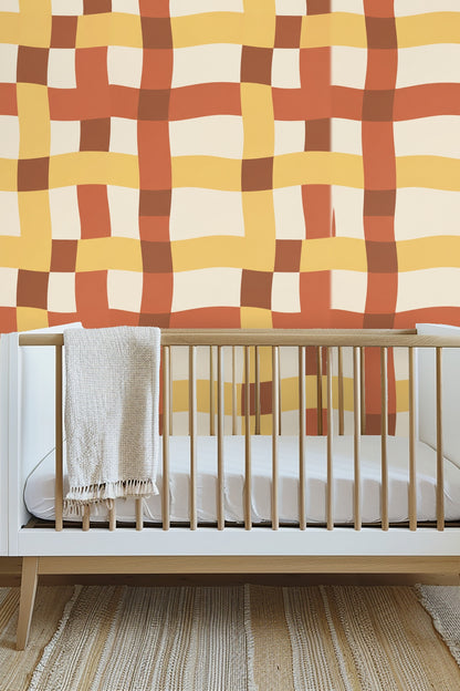 Tangier Plaid wallpaper shown in an interior setting