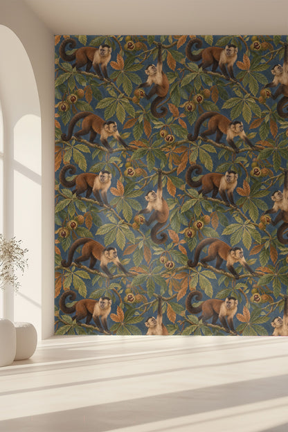 Partial view of capuchin monkey’s face with detailed fur texture in wallpaper.