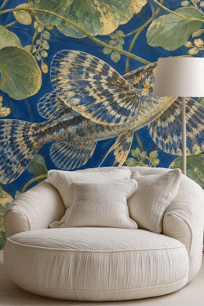 Fish head and eye detail with intricate brushstrokes in the design