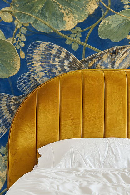 Wallpaper artwork highlighting the subtle golden accents on the waterlily leaves