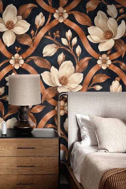 Wallpaper pattern exhibiting textured paint strokes in copper and cream