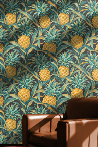 Muted charcoal background providing depth and focus to the botanical motif.