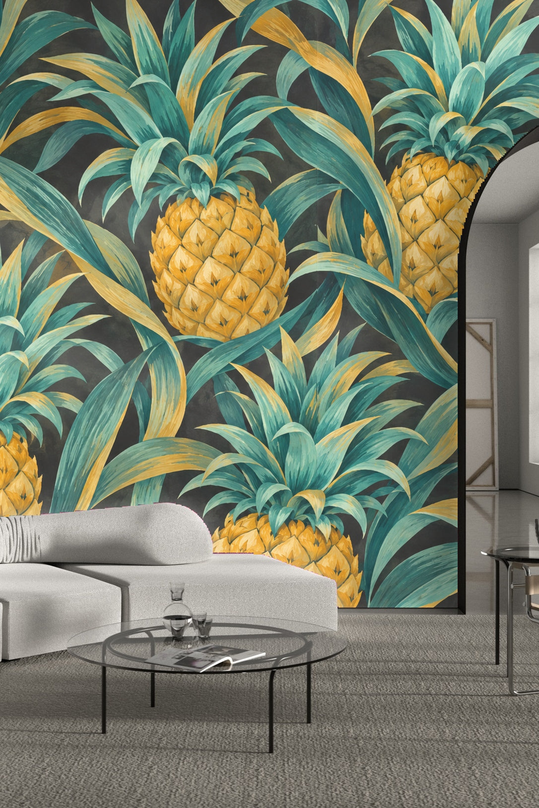 Artistic rendering of pineapples with hand-painted shading and naturalistic detail.
